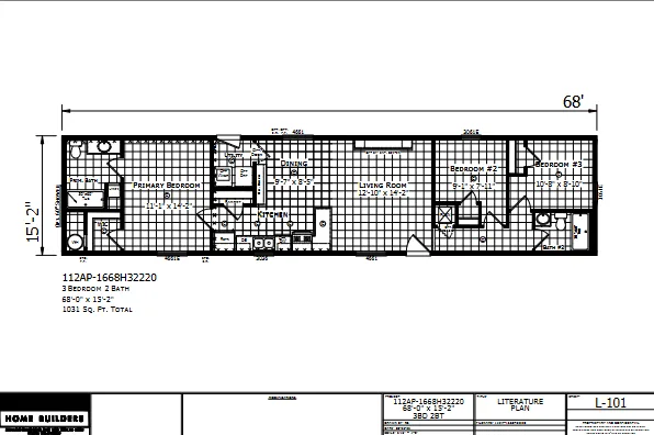 1668H32220 β 3 bed 2 bath manufactured home floor plan