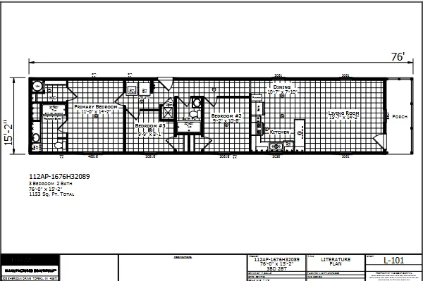 1676H32089 β 3 bed 2 bath manufactured home floor plan