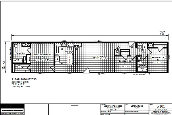 1676H32090 β 3 bed 2 bath manufactured home floor plan