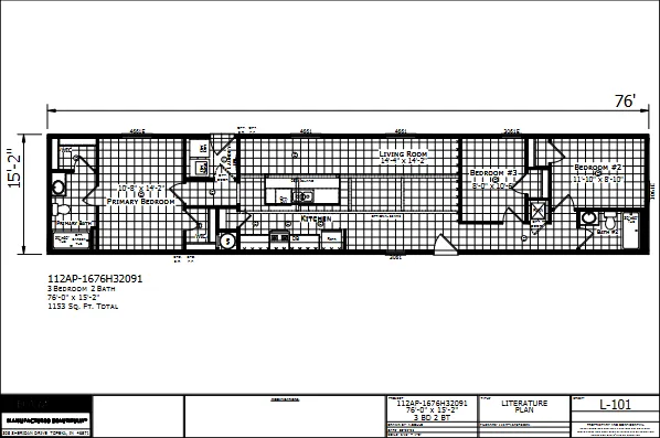 1676H32091 β 3 bed 2 bath manufactured home floor plan