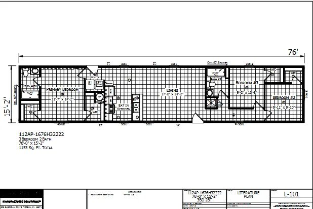 1676H32222 β 3 bed 2 bath manufactured home floor plan