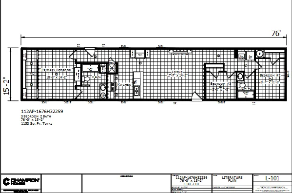 1676H32259 β 3 bed 2 bath manufactured home floor plan