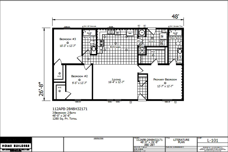 Lincoln β 3 bed 2 bath manufactured home floor plan