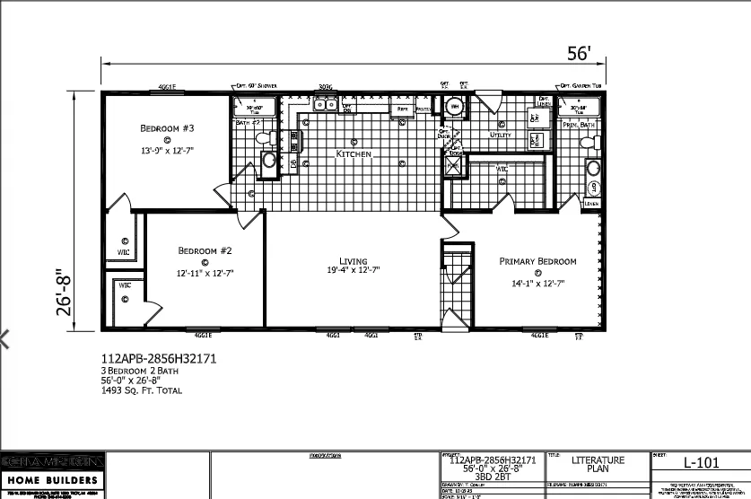 Lincoln β 3 bed 2 bath manufactured home floor plan