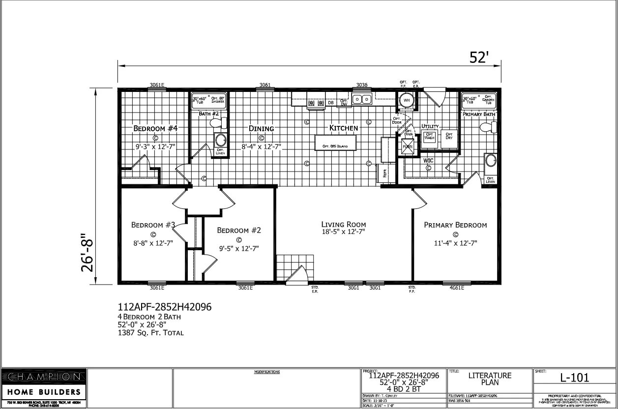 Livingston β 4 bed 2 bath manufactured home floor plan
