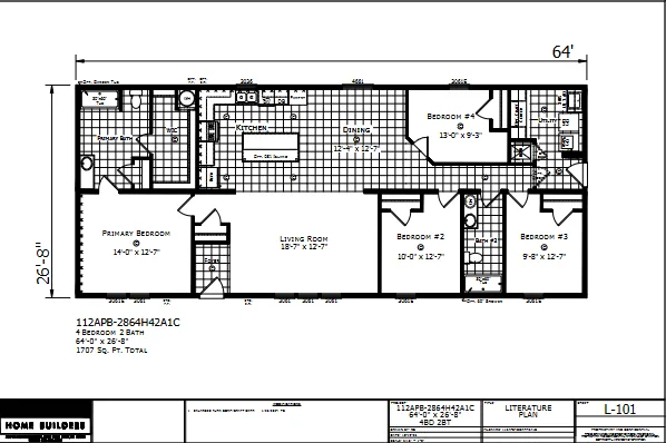 Summit β 4 bed 2 bath manufactured home floor plan