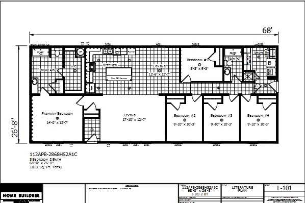 Summit β 5 bed 2 bath manufactured home floor plan
