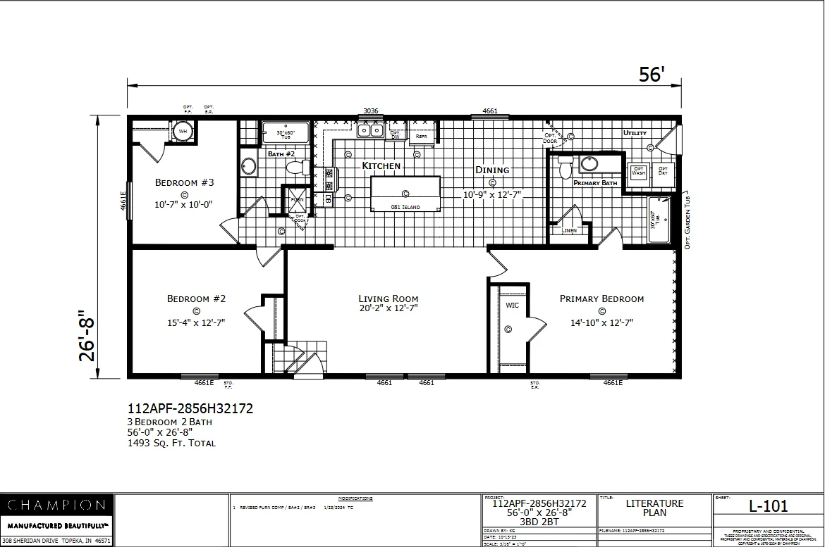 Warren β 3 bed 2 bath manufactured home floor plan