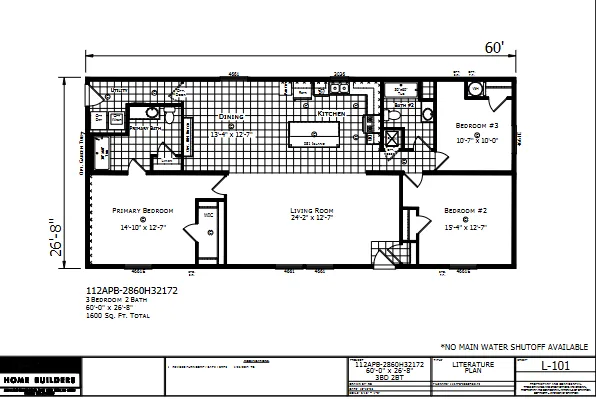 Warren β 3 bed 2 bath manufactured home floor plan