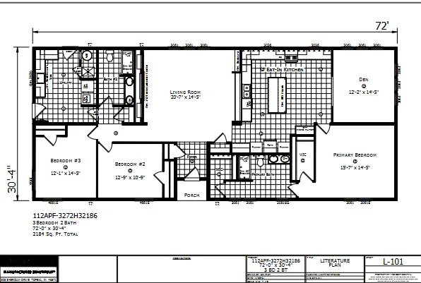 Winston β 3 bed 2 bath manufactured home floor plan