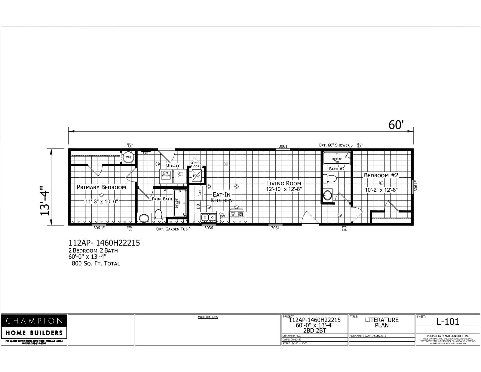 Paramount 1460H22215 β 2 bed 2 bath manufactured home floor plan