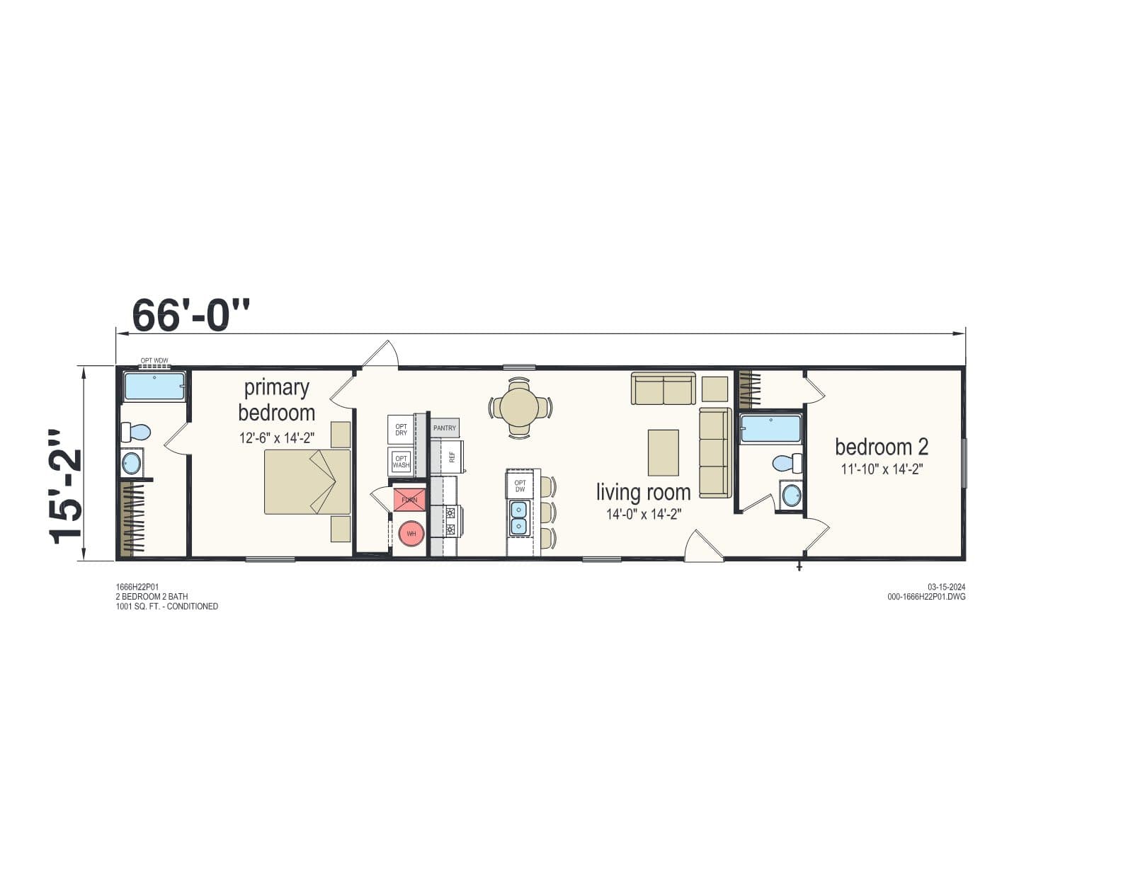 Edmonson β 2 bed 2 bath manufactured home floor plan