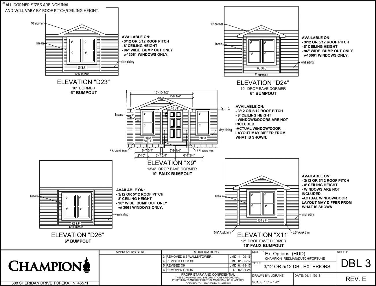Click to enlarge Single-wide exteriors (HUD) β Champion factory drawing 4 of 9