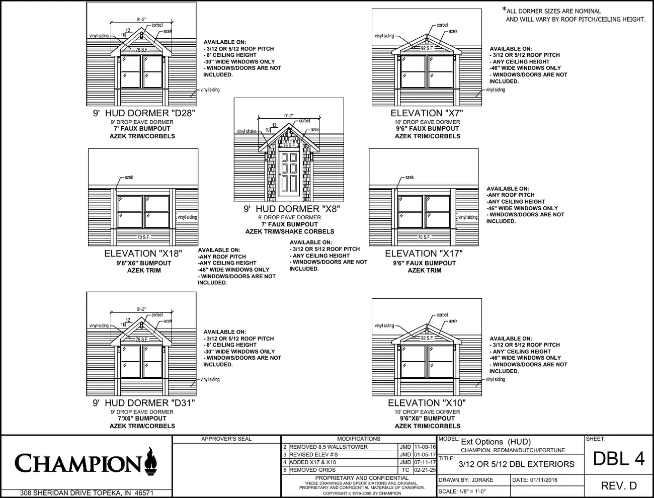 Click to enlarge Single-wide exteriors (HUD) β Champion factory drawing 5 of 9