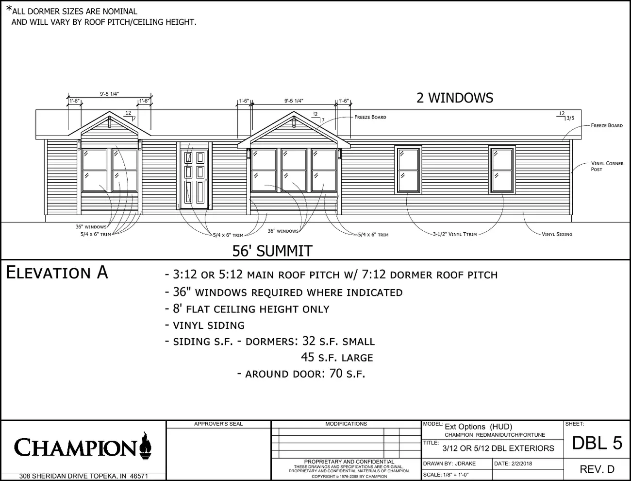 Click to enlarge Single-wide exteriors (HUD) β Champion factory drawing 6 of 9
