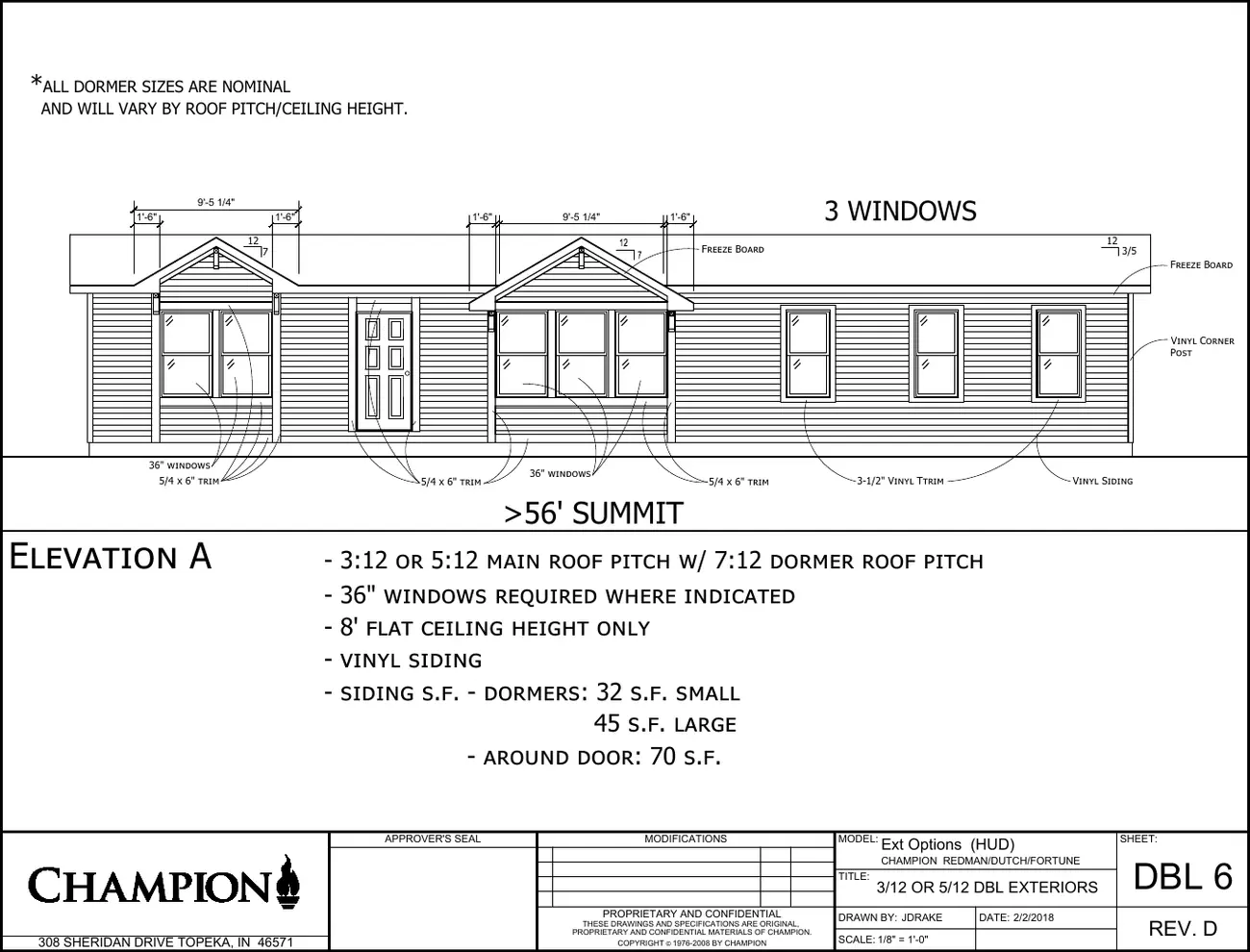 Click to enlarge Single-wide exteriors (HUD) β Champion factory drawing 7 of 9