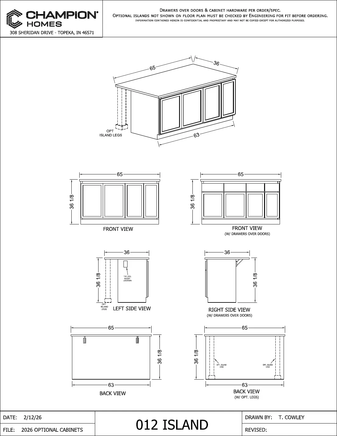 Click to enlarge Kitchen islands β Champion factory drawing 1 of 6