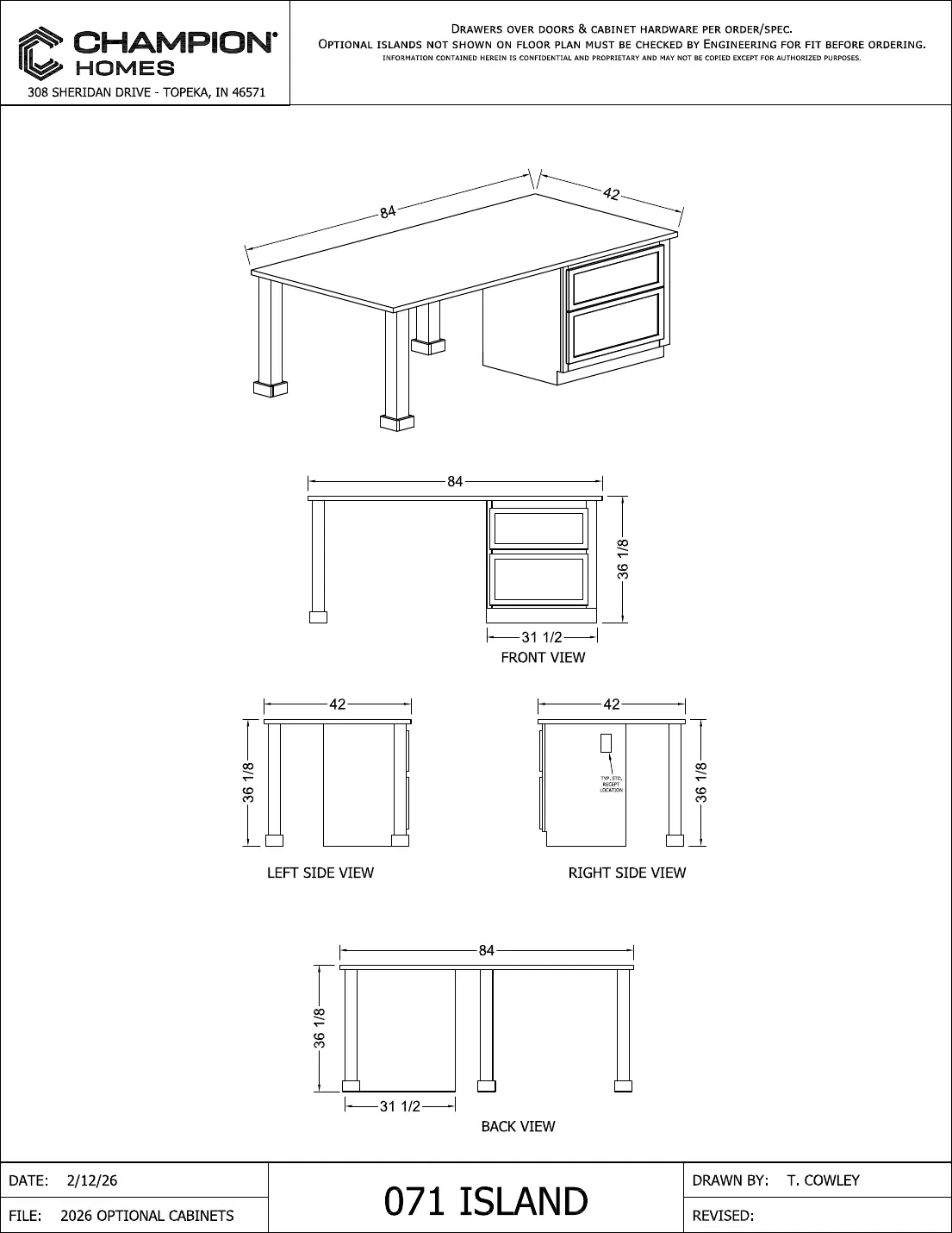 Click to enlarge Kitchen islands β Champion factory drawing 2 of 6