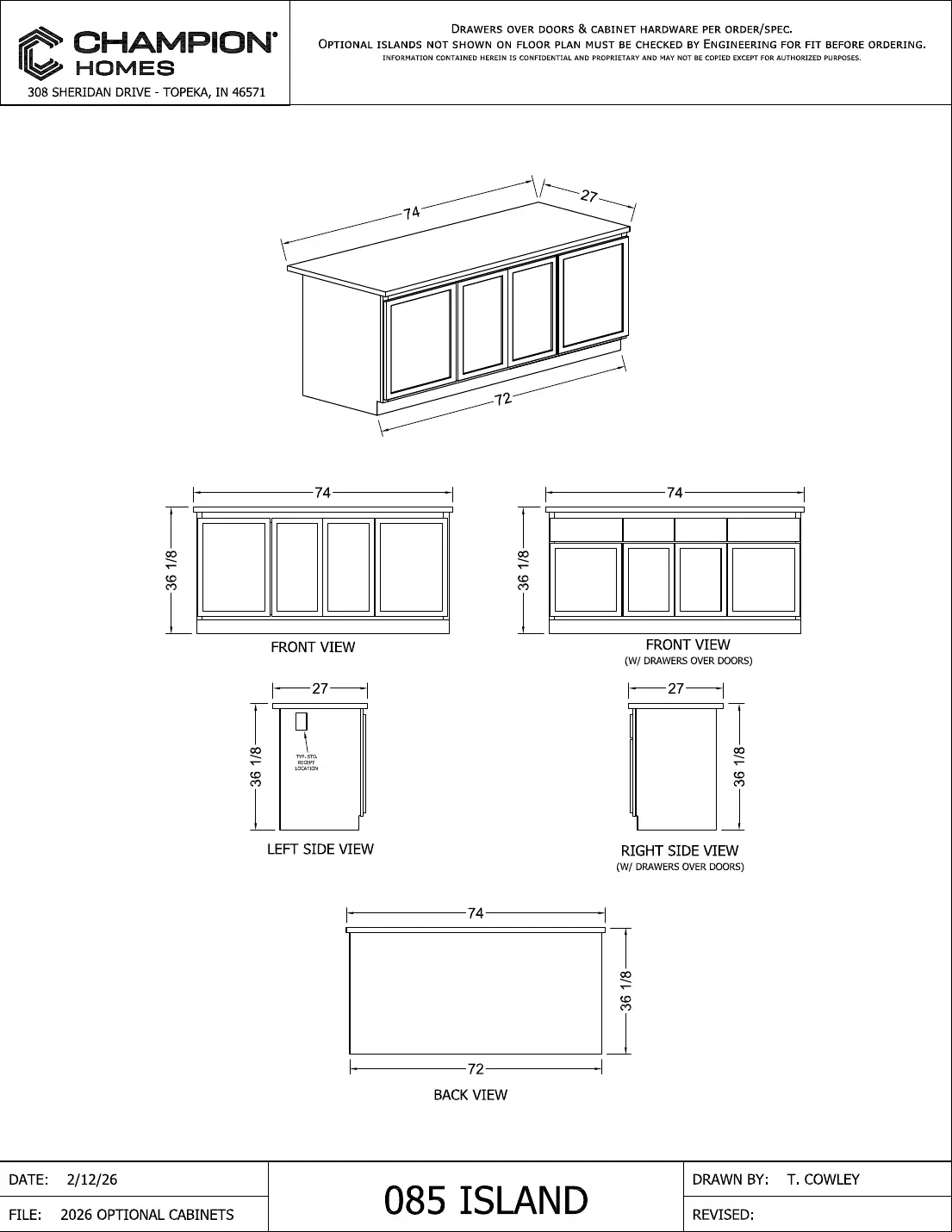 Click to enlarge Kitchen islands β Champion factory drawing 3 of 6