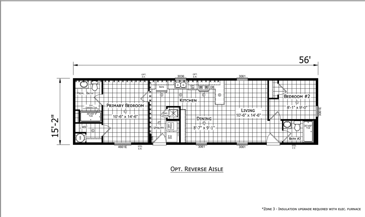 Click to enlarge Dutch Aspire 1656H22208 floor plan - 849 sq ft manufactured home on sale