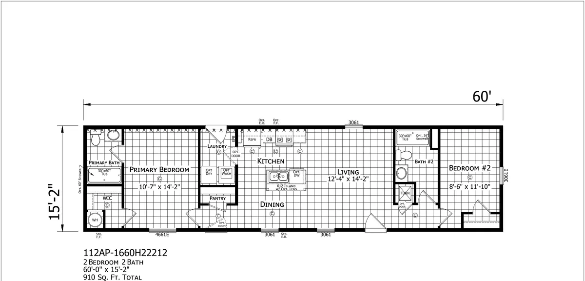 Click to enlarge Paramount 1660H22212 Single Wide — floor plan