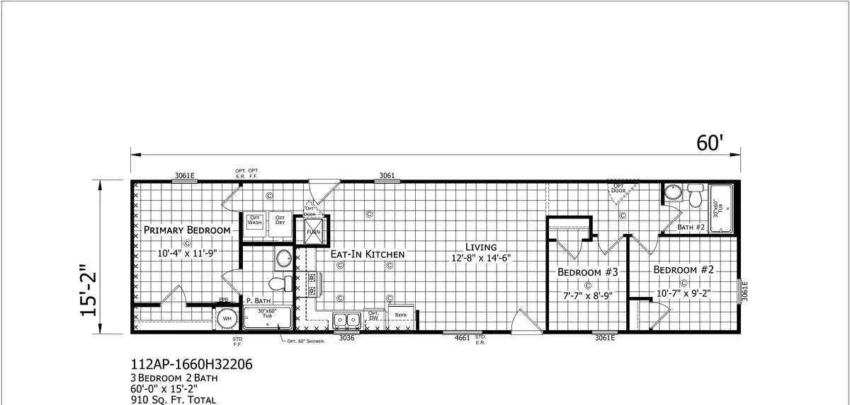 Paramount 1660H32206 Single Wide — floor plan