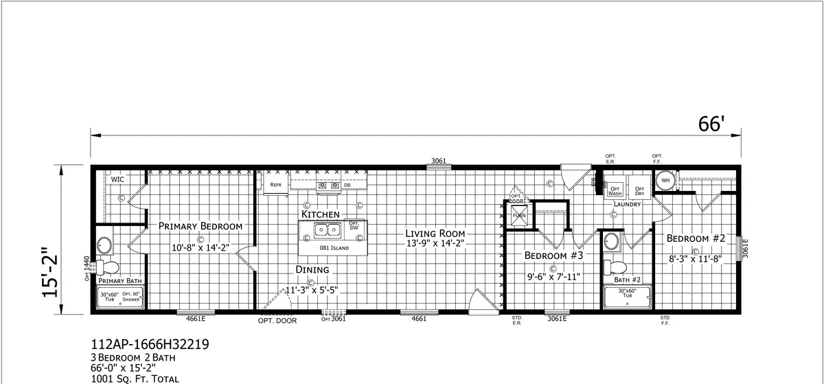 Paramount 1666H32219 Single Wide — floor plan