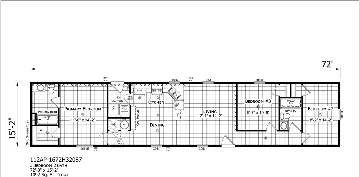Paramount 1672H32087 Single Wide — floor plan
