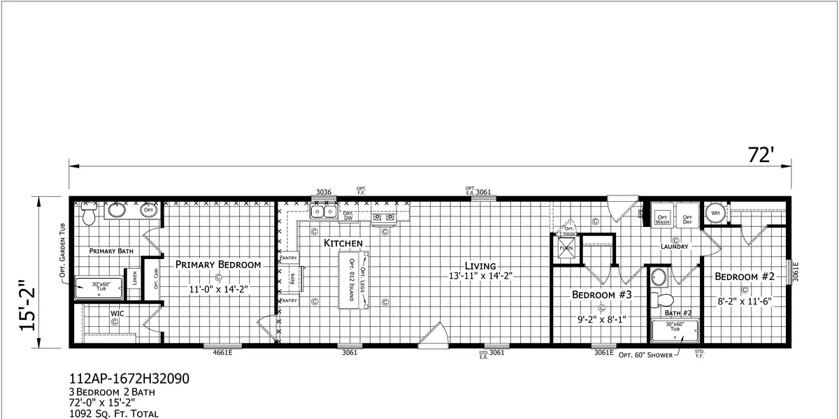 Paramount 1672H32090 Single Wide — floor plan