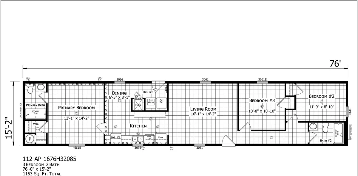 Paramount 1676H32085 Single Wide — floor plan