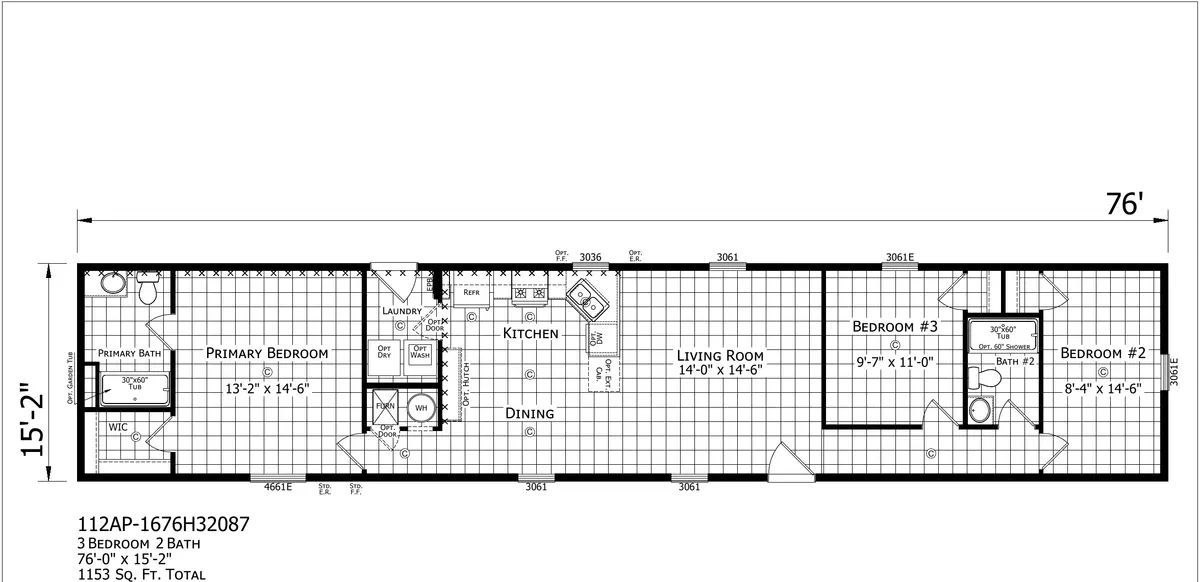 Click to enlarge Paramount 1676H32087 Single Wide — floor plan
