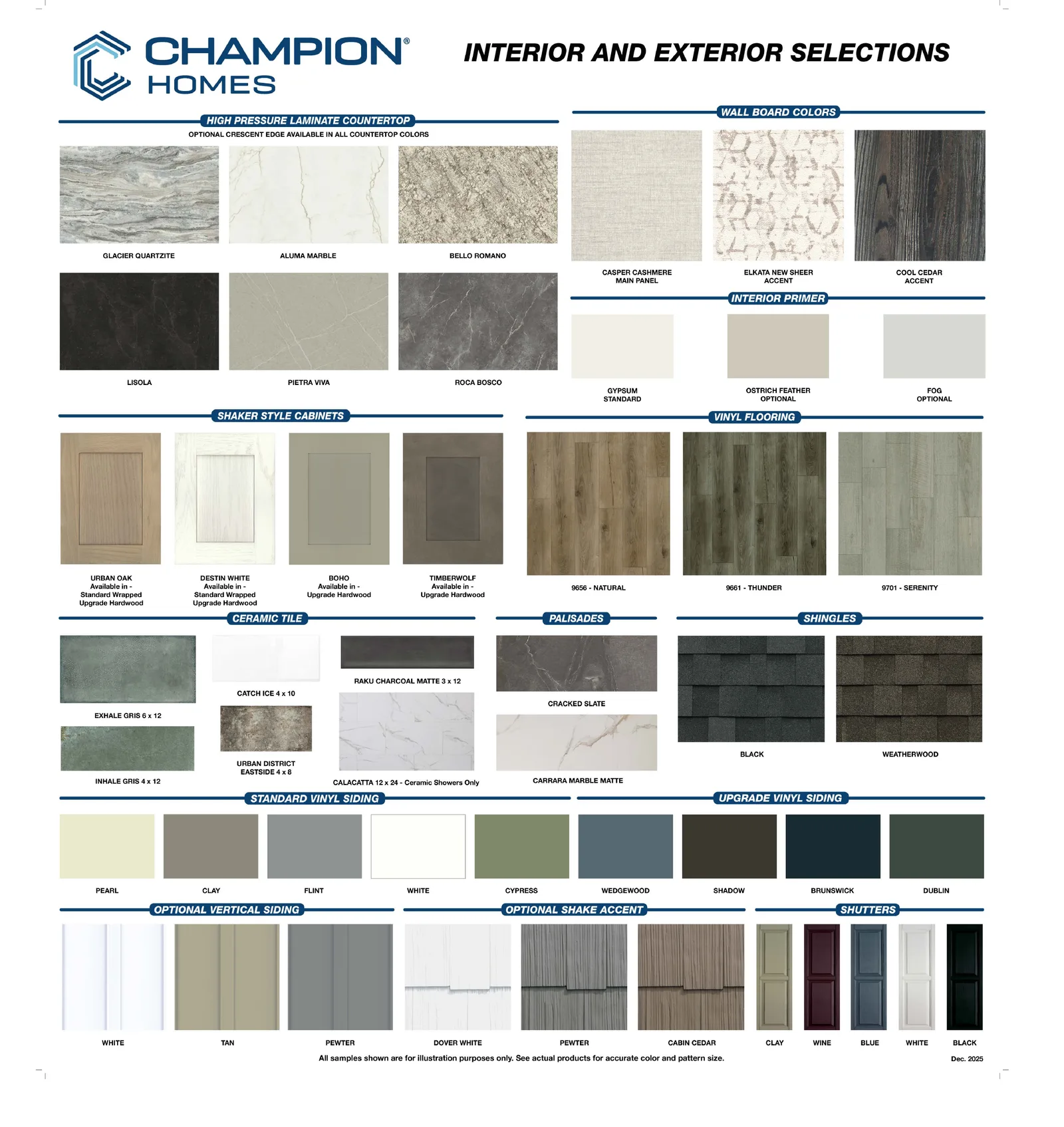 Click to enlarge Champion Homes 2026 interior and exterior selections chart