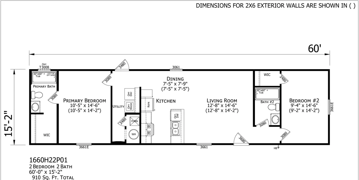 Spire 2-Bedroom Single Wide — floor plan